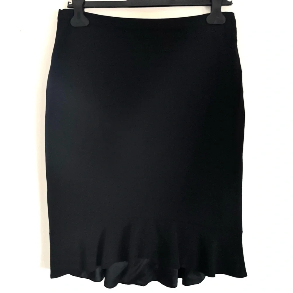 Anthropologie HD in Paris Flounce Hem Mermaid Mini Pencil Skirt in Black 10 EUC